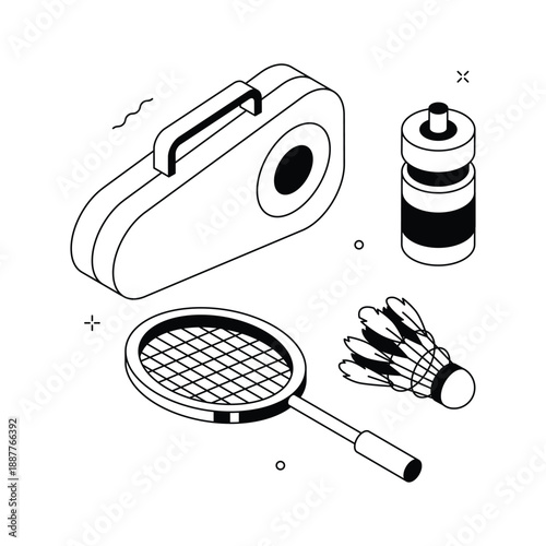 Badminton sport and agility training isometric illustration in trendy style