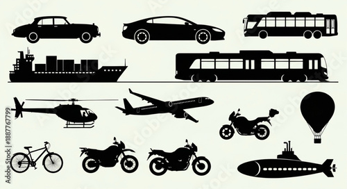 Collection of Diverse Transportation Silhouettes.