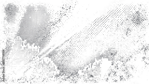 Screen background texture with dark grunge overlay and print frame. Vector grunge halftone frame with aged black texture background. 