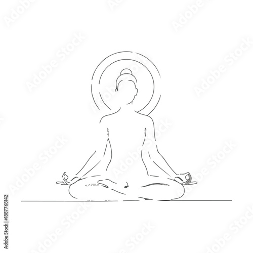 Isolated Minimalist Hand Drawn Line Art of Meditating Woman in Lotus Pose with Aura isolated PNG with Transparent Background