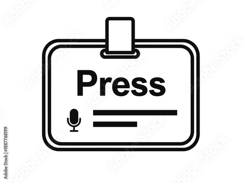 Press ID Badge with Microphone Icon and Text Lines.