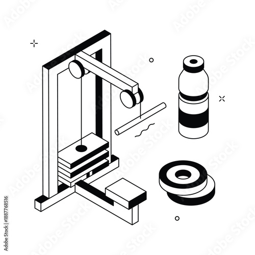 Isometric illustration showing lat pulldown strength training machine