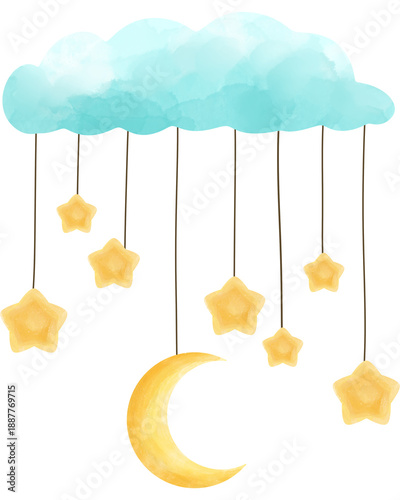 hanging cloud with star and crescent moon