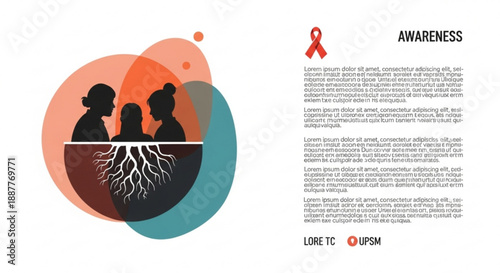 Awareness campaign with family silhouette and roots for social issues and healthcare