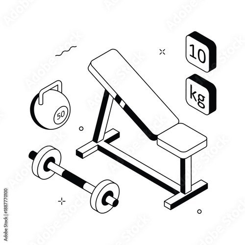 Incline bench strength workout isometric illustration in modern style