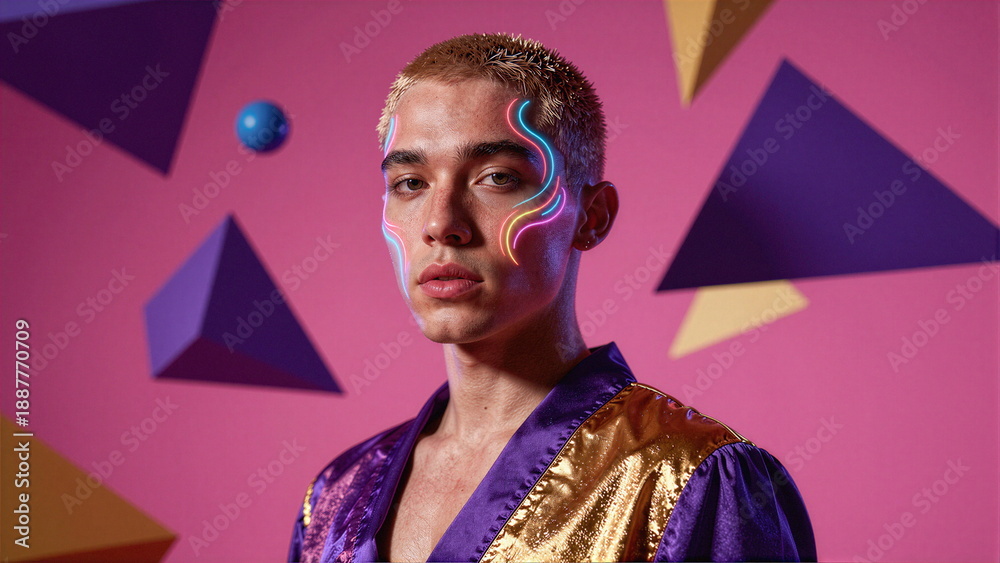 Fototapeta premium Kalejdoskop Snów: Surrealistyczna Podróż Przez Pęknięte Wymiary Czasu, Przestrzeni i Nieskończonej Wyobraźni, Pop Art