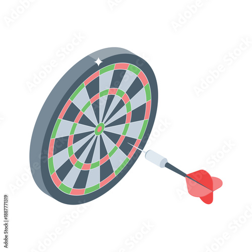 Sleek isometric icon of dartboard target design
