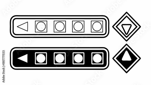 Illustration of two rectangular bars with circles and triangles and two diamond shapes icons on transparent background silhouette