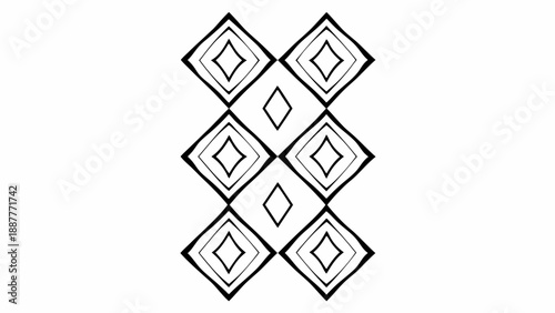 Geometric pattern featuring stacked diamonds with multiple outlines in black and white color scheme on transparent background silhouette