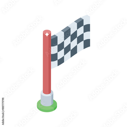 Premium isometric icon of waving sports flag