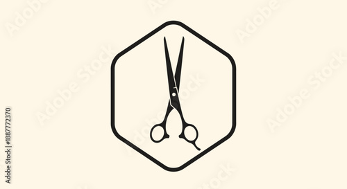 Barber Scissors Icon in a Hexagon Shape in Bright Studio with Light Beige Background