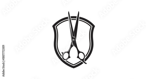 Barber Scissors Emblem Inside a Shield Symbol on Isolated White Background