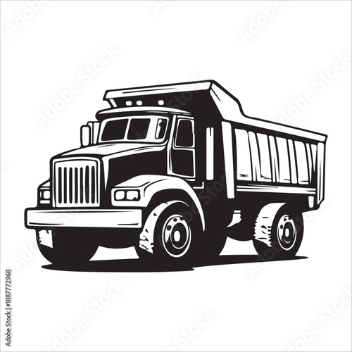 a black silhouette of a dump truck on a , black, silhouette, truck, against transparent background 
