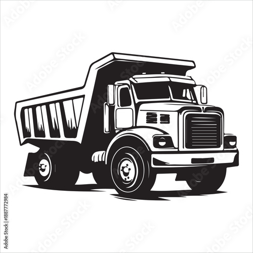 a black silhouette of a dump truck on a , black, silhouette, truck, against transparent background 