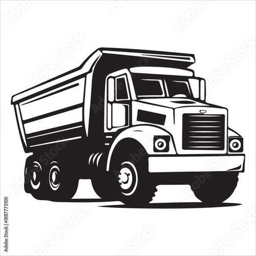 a black silhouette of a dump truck on a , black, silhouette, truck, against transparent background 