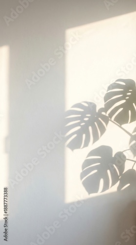 Leaf shadow playing on a sunlit wall.