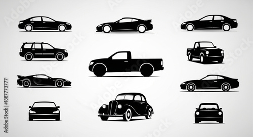 Collection of Diverse Vehicle Silhouettes.