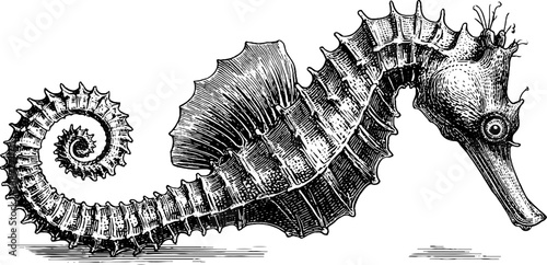 Seahorse marine specimen: 19th century vintage botanical engraving for nautical decor