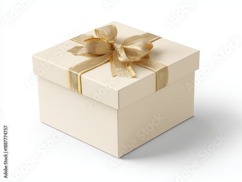 Cream gift box with gold ribbon and bow present celebration