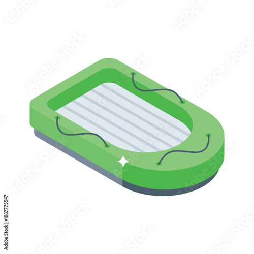 Sleek isometric icon of small wooden rowboat