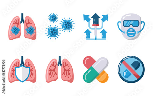 Lungs with virus and mask icons, medication pills, immunity symbols, world pneumonia day poster, health seminar session, medical infographic vector