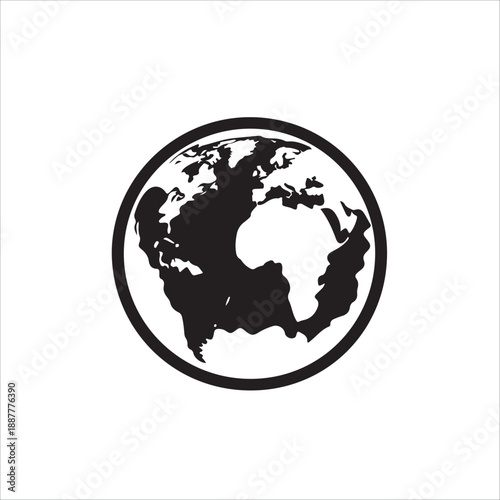 Simple minimalist depiction of planet earth showcasing the Americas and Africa icon vector 