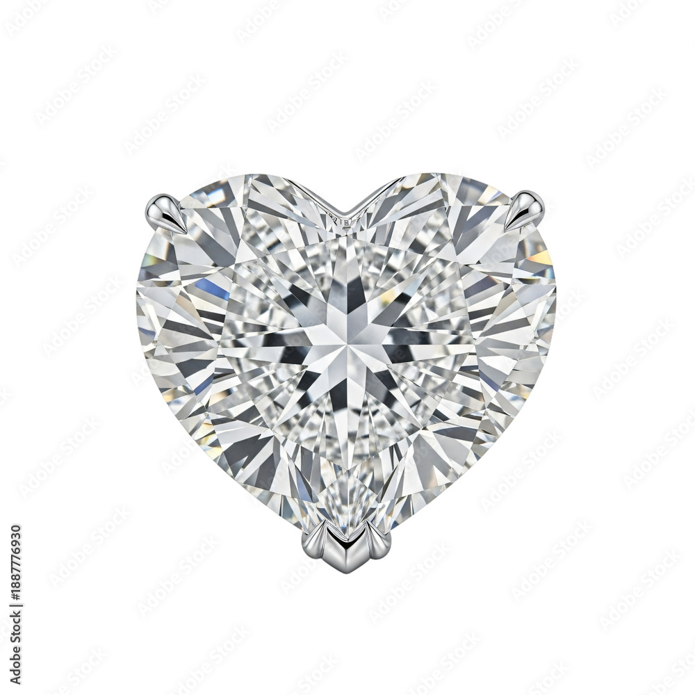 Fototapeta premium Sparkling heart-shaped diamond with facets and silver setting