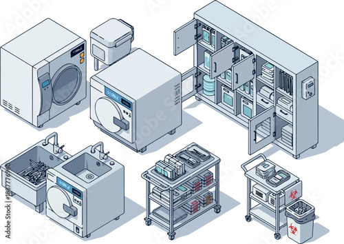 Isometric Hospital Equipment Illustration for Medical Procedures