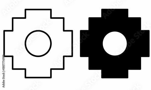 chakana or Andean cross also stepped cross, step motif, or stepped motif in outline and silhouette. vector symbol