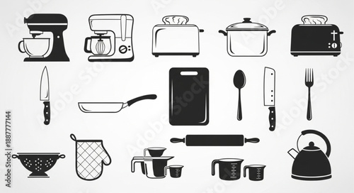 Collection of Kitchen Utensils and Appliances.