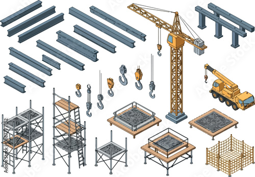 Construction Engineering Components Isometric Steel Structures and Support Equipment