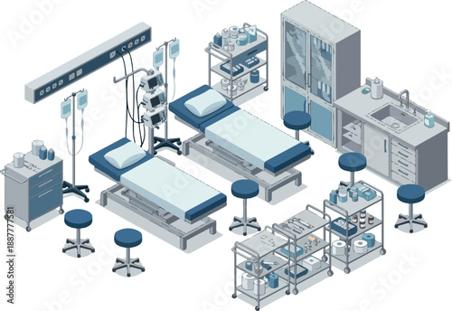 Isometric Operating Room Setup with Surgical Equipment