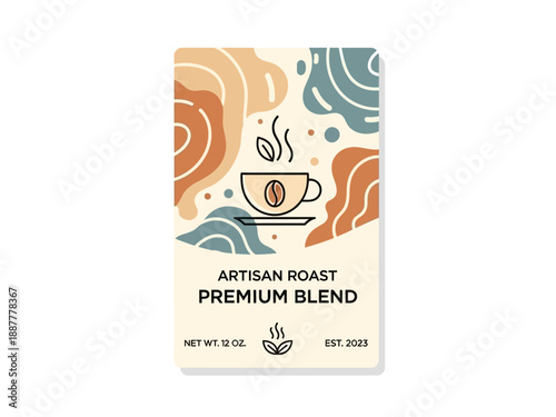 Artisan Roast Premium Blend Coffee Packaging Design with Cup and Steam Rising
