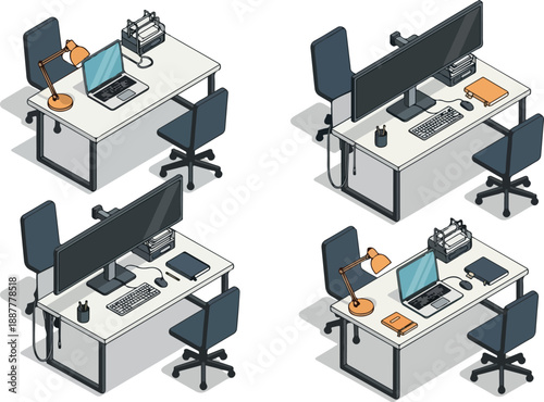 Workspace Arrangement Office Desk Setups with Computer and Chair