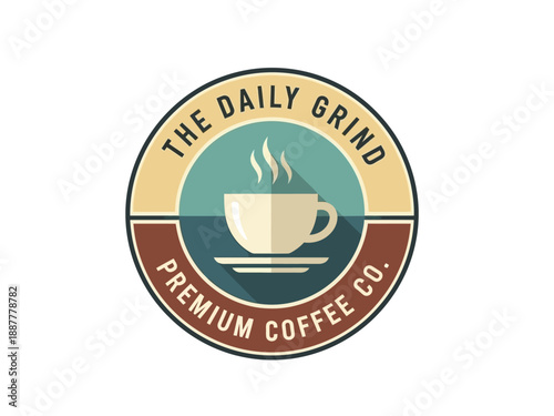 Coffee company logo with a steaming cup on a saucer, symbolizing daily grind