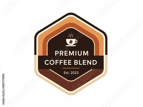 Premium Coffee Blend Logo Design Featuring a Coffee Cup Icon in a Modern Hexagonal Shape