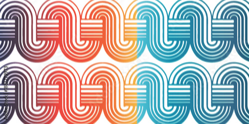 repeating abstract motif of curved white lines over a rainbow gradient. This dynamic background conveys energy, creativity, and movement, suitable for technology, fashion,