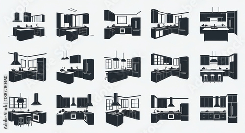 Collection of Modern Kitchen Silhouettes.