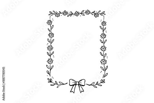 Easter frame line art floral frame with bow illustration on for design isolated on transparent background
