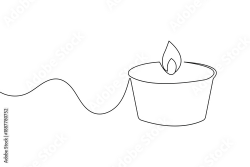 Single line candle icon in a minimalist style with a continuous drawing outline vector illustration