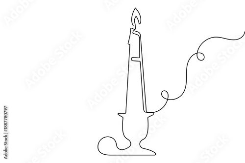 Single line candle icon in a minimalist style with a continuous drawing outline vector illustration