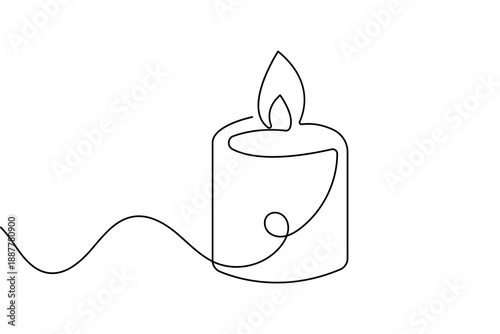 Single line candle icon in a minimalist style with a continuous drawing outline vector illustration