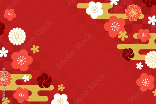 花模様の和風背景_ベクターイラスト