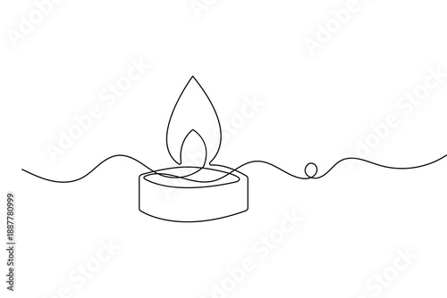 Single line candle icon in a minimalist style with a continuous drawing outline vector illustration