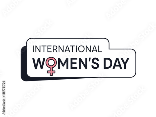 International Women's Day emblem illustration featuring feminine symbol and text in a layered design element