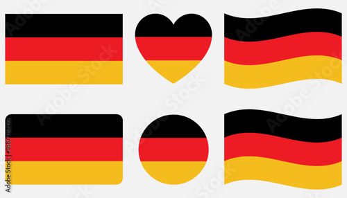 Germany National flag in white background. Flag in black, red and yellow colour. Germany flag with rectangular ,heart and round shapes. vector illustrator.