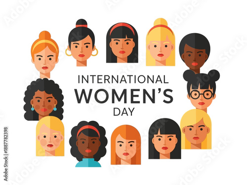 International Women's Day Celebration Featuring Diverse Women in Vibrant Illustrations