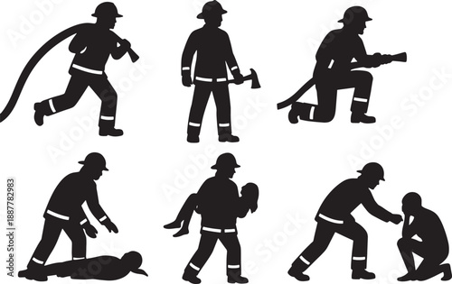 Firefighters in various rescue and emergency response situations and actions