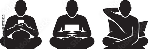 3 Human Silhouettes Sitting on Couch – Flat Minimal Vector Illustration of Relaxing & Lifestyle