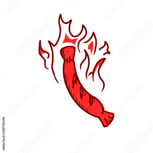 design with burning sausage. vector barbeque design with a simple theme